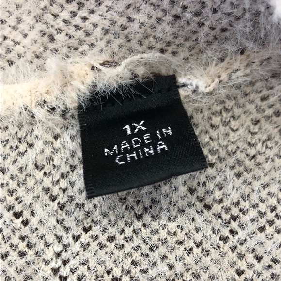 Cyrus Longline Sweater Coat | Cream & Brown Windowpane Plaid | Size 1X - Picture 10 of 13